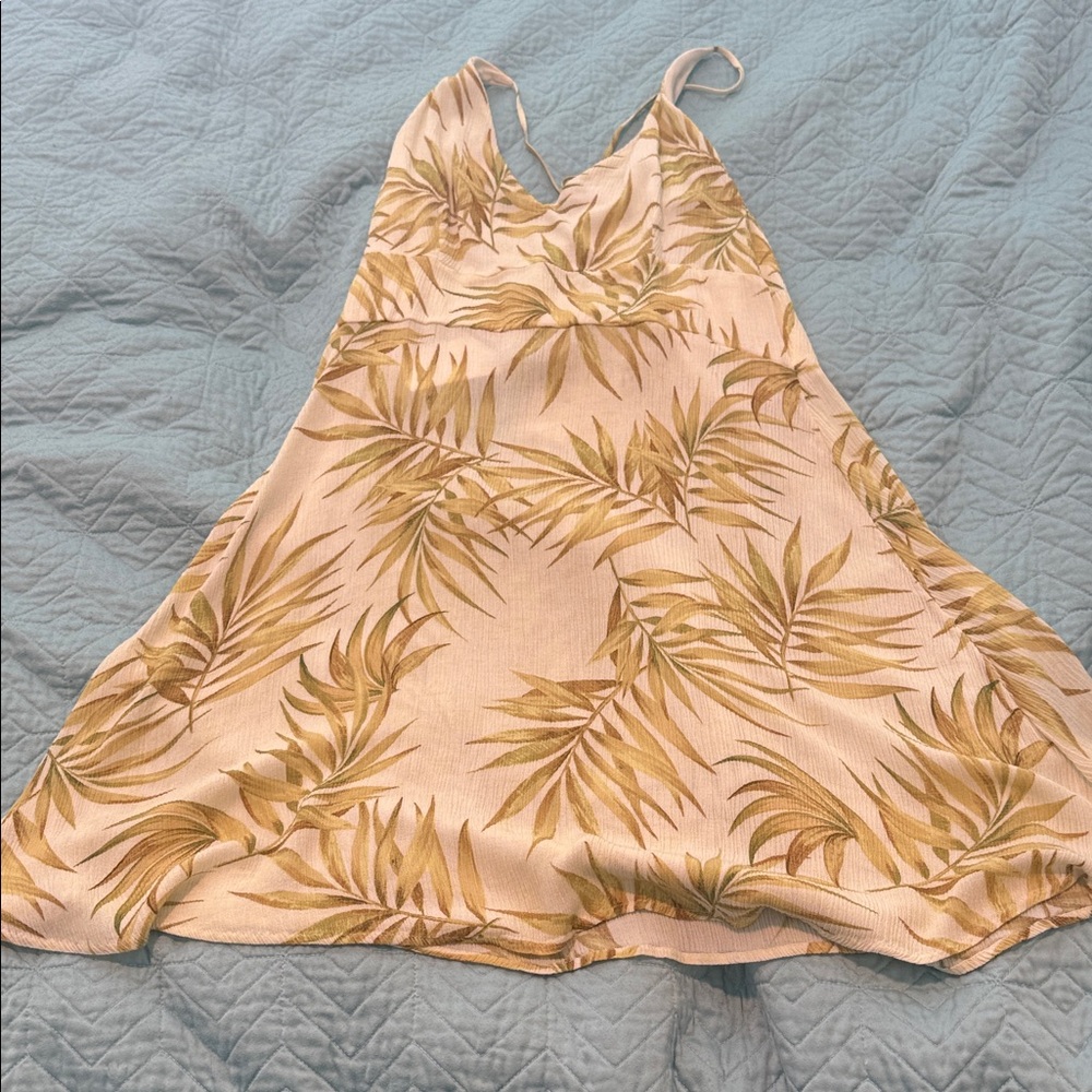 NWT RIPCURL Tropical Leaf Print Halter fit&flare Dress cover up - Cream & Olive